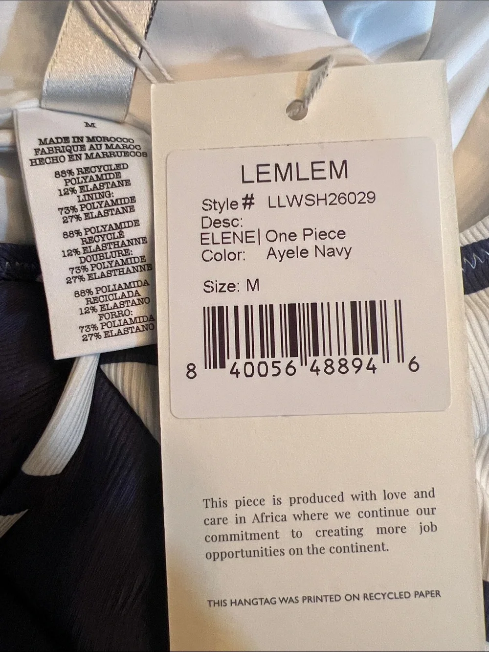 Lemlem Elene One Piece Swimsuit Medium Ayele Navy White Stripe NWT $250